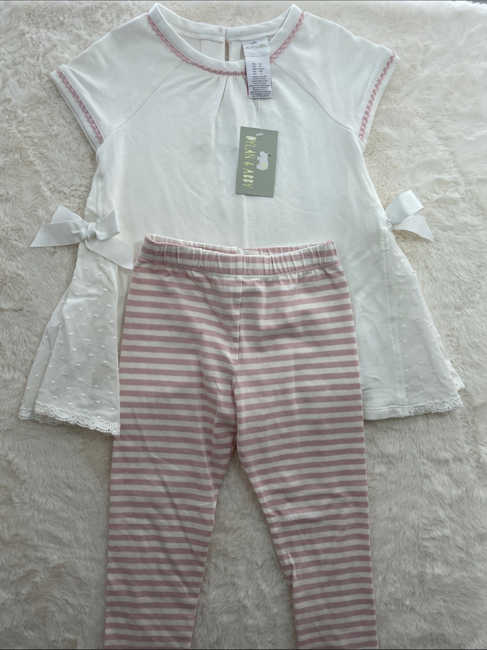 SALE! 25% Off NWT Dylan & Abby Girls White Top and Pink Stripe Leggings Set 5T